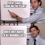 Jim office board | EVERY SINGLE THING ON THE PLANET; DOES NOT HAVE TO BE NORMALIZED | image tagged in jim office board | made w/ Imgflip meme maker