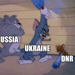 DNR vs Ukraine vs Russia | RUSSIA; UKRAINE; DNR | image tagged in tom jerry | made w/ Imgflip meme maker