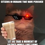 let those who have perished rest easy | PLEASE TAKE A MOMENT OF SILENCE FOR THE MEMER'S AND GAMERS AND CITIZENS IN UKRAINE THAT HAVE PERISHED; LET US TAKE A MOMENT OF SILENCE WHILE I PUT SOME SAD MUSIC IN THE COMMENT SECTION | image tagged in cat looking down | made w/ Imgflip meme maker