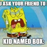 cryin | WHEN YOU ASK YOUR FRIEND TO BEAT BOX. KID NAMED BOX: | image tagged in cryin | made w/ Imgflip meme maker