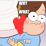 gravity falls | WHY; WHAT; I **** YOU | image tagged in gravity falls | made w/ Imgflip meme maker