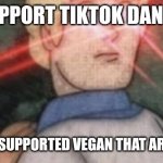 Vegan Xd | YOU SUPPORT TIKTOK DANCE BUT; YOUR NOT SUPPORTED VEGAN THAT ARE NO IDIOT | image tagged in begone thot | made w/ Imgflip meme maker