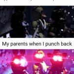 This is the opposite of the typical "older sibling gets punished by touching his/her youngest sibling)" | My parents when my older brother punches me; My parents when I punch back | image tagged in fnaf death eyes,siblings,fnaf,funny,oh no,memes | made w/ Imgflip meme maker
