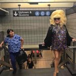 lady bunny subway woman stairs