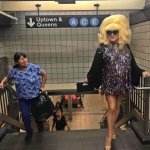 lady bunny subway stairs