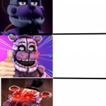 The funtime freddy neutral, chill, and than triggered meme
