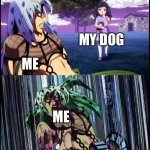 Relatable? | MY DOG; ME; ME | image tagged in diavolo stay the hell away from me | made w/ Imgflip meme maker