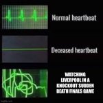 Heart Rate Monitor | WATCHING LIVERPOOL IN A KNOCKOUT SUDDEN DEATH FINALS GAME | image tagged in heart rate monitor | made w/ Imgflip meme maker