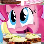 Pinkie's invention | +; MEATCAKES! I'M READY! | image tagged in bad pun pinkie pie,pinkie pie,mlp | made w/ Imgflip meme maker
