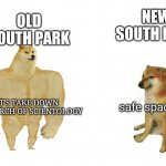 Buff Doge vs Crying Cheems | OLD SOUTH PARK NEW SOUTH PARK LET'S TAKE DOWN THE CHURCH OF SCIENTOLOGY safe spaces bad | image tagged in buff doge vs crying cheems | made w/ Imgflip meme maker