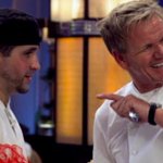 Gordon Ramsay points and laughs at nervous guy