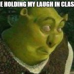 bruh | ME HOLDING MY LAUGH IN CLASS: | image tagged in oops shrek | made w/ Imgflip meme maker