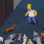 Homer being chased by dogs