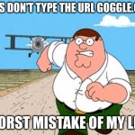 Guys dont X worst mistake of my life | GUYS DON'T TYPE THE URL GOGGLE.COM; WORST MISTAKE OF MY LIFE | image tagged in guys dont x worst mistake of my life | made w/ Imgflip meme maker