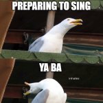 Choir | WAITING FOR OUR ENTRANCE; PREPARING TO SING; YA BA; BIM BOM!!! | image tagged in inhaling seagull 4 red | made w/ Imgflip meme maker