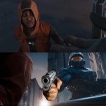 Spartan with gun | image tagged in halo spartan helping hand get up | made w/ Imgflip meme maker