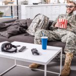 Soldier eating popcorn