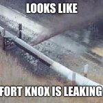 pipeline oil spill  | LOOKS LIKE; FORT KNOX IS LEAKING | image tagged in pipeline oil spill | made w/ Imgflip meme maker