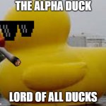 HE IS THE GOD | THE ALPHA DUCK; LORD OF ALL DUCKS | image tagged in when the duck is bigger than the tub | made w/ Imgflip meme maker