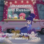 Zelenskyy vs Putin portrayed by Strawberry Shortcake | Ukrainians and Russians; Volodymyr Zelenskyy; Vladmir Putin and the rest of the Russian military forces | image tagged in blueberry defeated the mean berries plan,strawberry shortcake,strawberry shortcake berry in the big city,memes,relatable | made w/ Imgflip meme maker