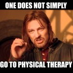 Walk Into Mordor | ONE DOES NOT SIMPLY; GO TO PHYSICAL THERAPY | image tagged in walk into mordor | made w/ Imgflip meme maker