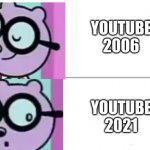 my option on Youtube 2006 and 2021 | YOUTUBE 2006; YOUTUBE 2021 | image tagged in walden meme blank,2006,2021,youtube,wubbzy,memes | made w/ Imgflip meme maker