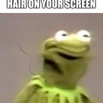 It's so annoying | POV: YOU SEE A HAIR ON YOUR SCREEN | image tagged in kermit the frog cringing,hair,illusions,memes,funny,relatable | made w/ Imgflip meme maker