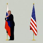 Trump hugs Russian flag