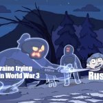 Russian city they are funny | Ukraine trying best in World War 3; Russia | image tagged in ghost vs hilda,memes | made w/ Imgflip meme maker