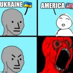 Stars and Stripes Super Trigger | AMERICA 🇺🇸; UKRAINE 🇺🇦 | image tagged in angry npc wojack rage | made w/ Imgflip meme maker