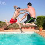 Two Men Fighting Above The Pool template