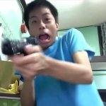 Dude gets scared and shoots the TV screen meme