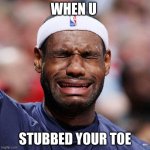 Lebron James Crying | WHEN U; STUBBED YOUR TOE | image tagged in lebron james crying | made w/ Imgflip meme maker