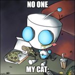 memes | NO ONE; MY CAT: | image tagged in funny | made w/ Imgflip meme maker