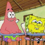 SpongeBob and Patrick Holding Their Laughter meme