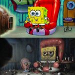 spongebob before after tv sofa couch meme
