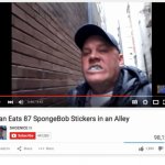 man eats 87 spongebob stickers in an alley