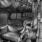 Interior of a Pullman train car in the late 1800s