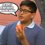 an apple a day keeps Marcus from killing your family | AN APPLE A DAY KEEPS MARCUS AWAY | image tagged in marcus ii,marcus | made w/ Imgflip meme maker