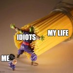 Dragon Ball Z Pasta | MY LIFE; IDIOTS; ME | image tagged in dragon ball z pasta | made w/ Imgflip meme maker