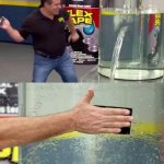 Man slapping water tank
