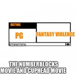 MPAA Movie Rating | RATING; FANTASY VIOLENCE; PG; PARENTAL GUIDELINES; THE NUMBERBLOCKS MOVIE AND CUPHEAD MOVIE | image tagged in mpaa movie rating | made w/ Imgflip meme maker