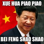 Xi Jinping | XUE HUA PIAO PIAO; BEI FENG SHAO SHAO | image tagged in xi jinping | made w/ Imgflip meme maker