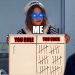 you had reality this whole time now | ME; YOU SUCK; YOU RULE | image tagged in stranger things whiteboard,reality | made w/ Imgflip meme maker