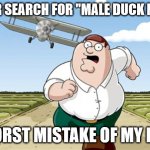 Worst mistake of my life | NEVER SEARCH FOR "MALE DUCK NAME" WORST MISTAKE OF MY LIFE | image tagged in worst mistake of my life | made w/ Imgflip meme maker