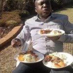 Man Eating From Three Plates