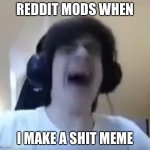 so true :( | REDDIT MODS WHEN; I MAKE A SHIT MEME | image tagged in npesta crying | made w/ Imgflip meme maker