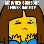 Press F to pay respect | ME WHEN SOMEONE LEAVES IMGFLIP | image tagged in super sad frisk,goodbye,old,friends | made w/ Imgflip meme maker