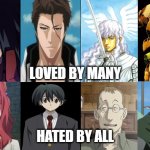 When your favorite villains are worse than the most hated anime characters | LOVED BY MANY; HATED BY ALL | image tagged in wide black blank meme template,anime,anime memes,villains,favorites | made w/ Imgflip meme maker