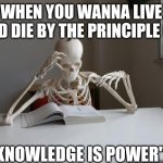 death by studying | WHEN YOU WANNA LIVE AND DIE BY THE PRINCIPLE OF: "KNOWLEDGE IS POWER" | image tagged in death by studying | made w/ Imgflip meme maker